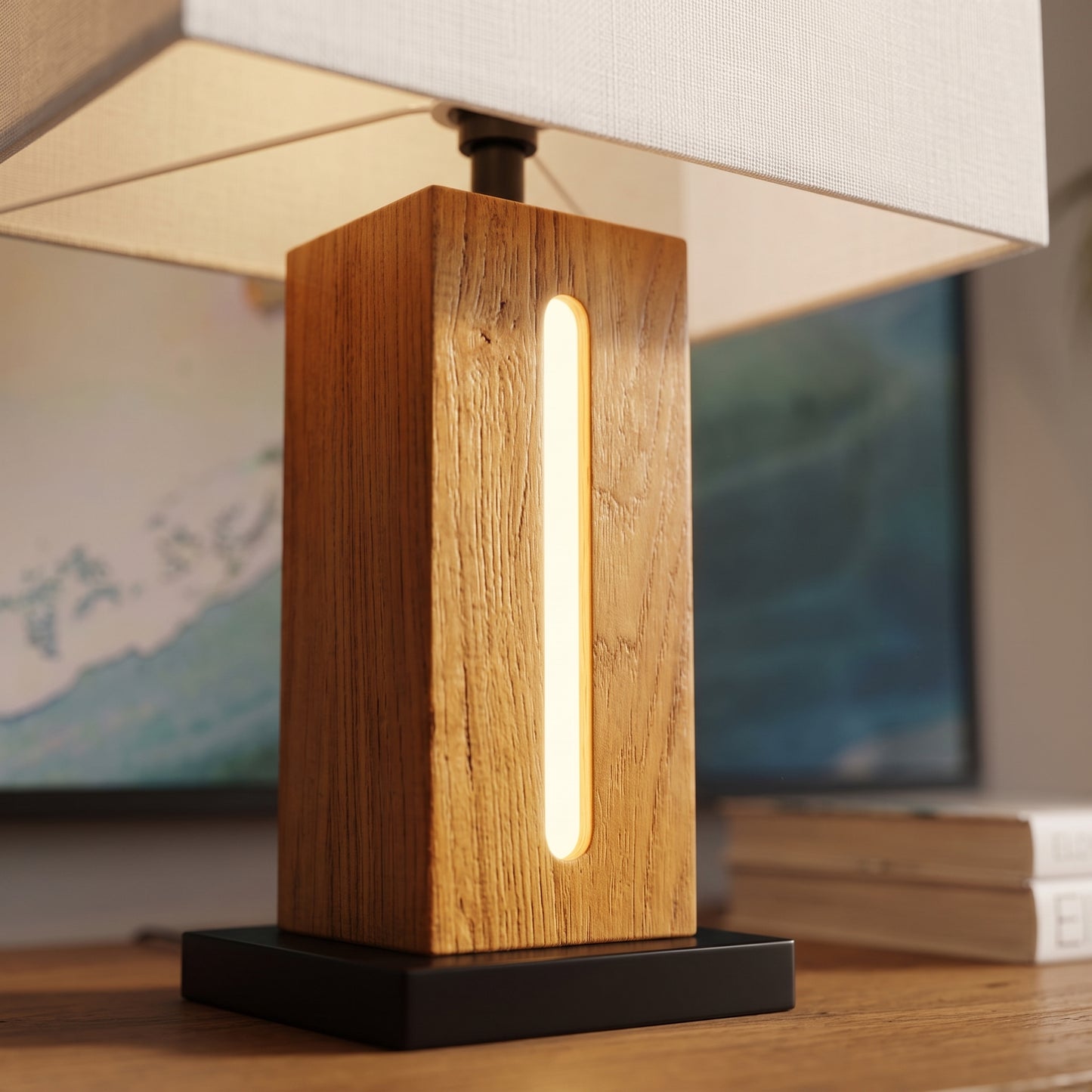 Rustic Wood Table Lamp Set